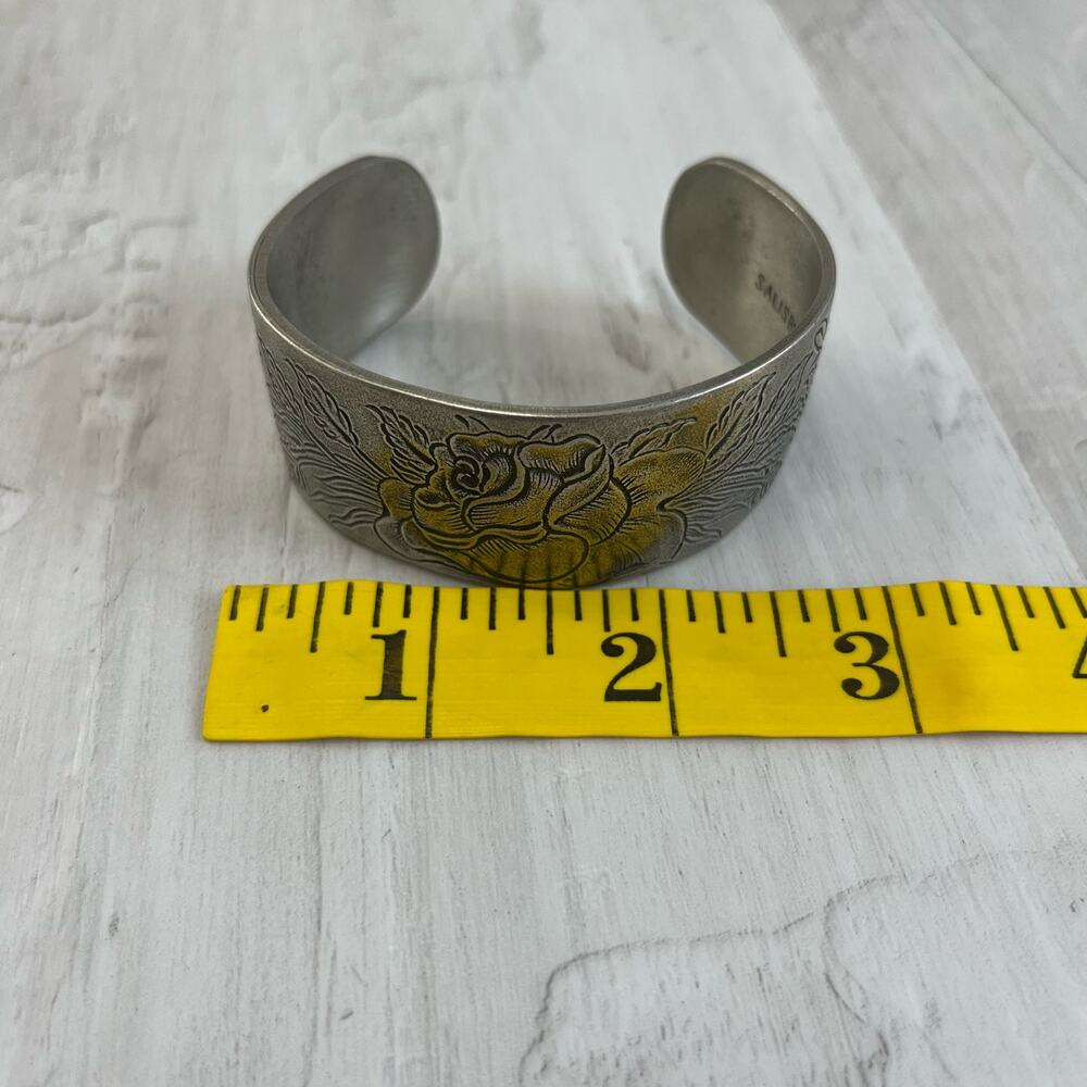 Salisbury Pewter Rose June Flower Of The Month Silver Cuff Bracelet - Picture 7 of 7